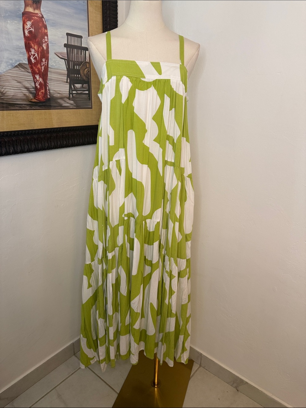 Anthropologie Abel the Label Green and White Printed Maxi Dress